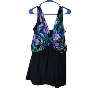 Robby Len Swim Fashion Sleeveless Floral One Piece Swimsuit Dress Plus Size 22W